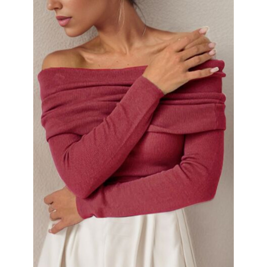 Off - Shoulder Long Sleeve Sweater Wine / S Apparel and Accessories