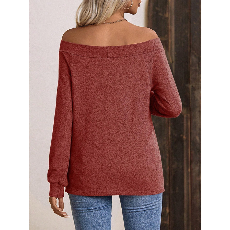 Off-Shoulder Long Sleeve T-Shirt Rust / S Apparel and Accessories