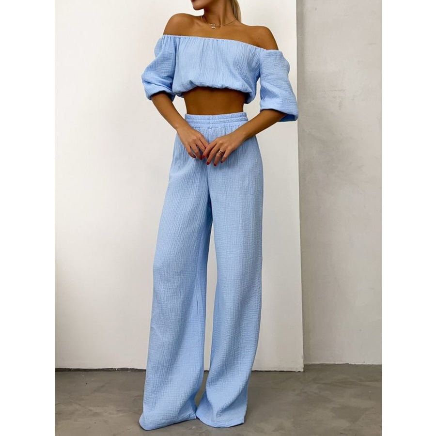 Off Shoulder Long Sleeve Top and Pants Set Apparel and Accessories