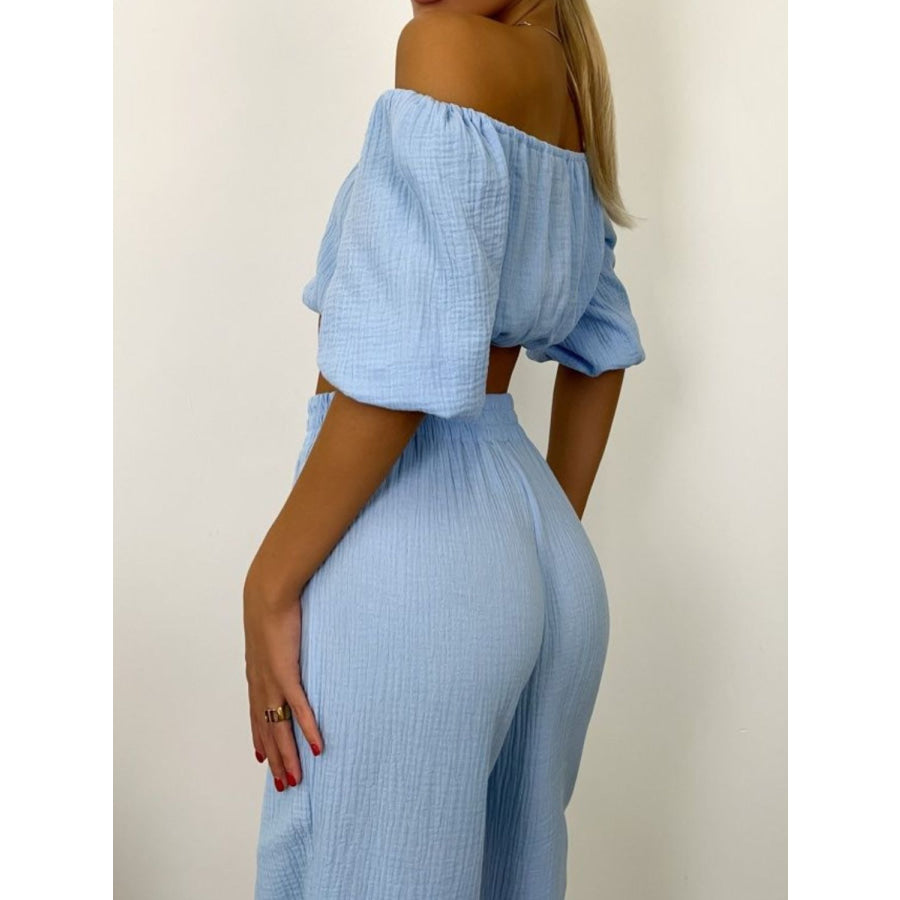 Off Shoulder Long Sleeve Top and Pants Set Apparel and Accessories