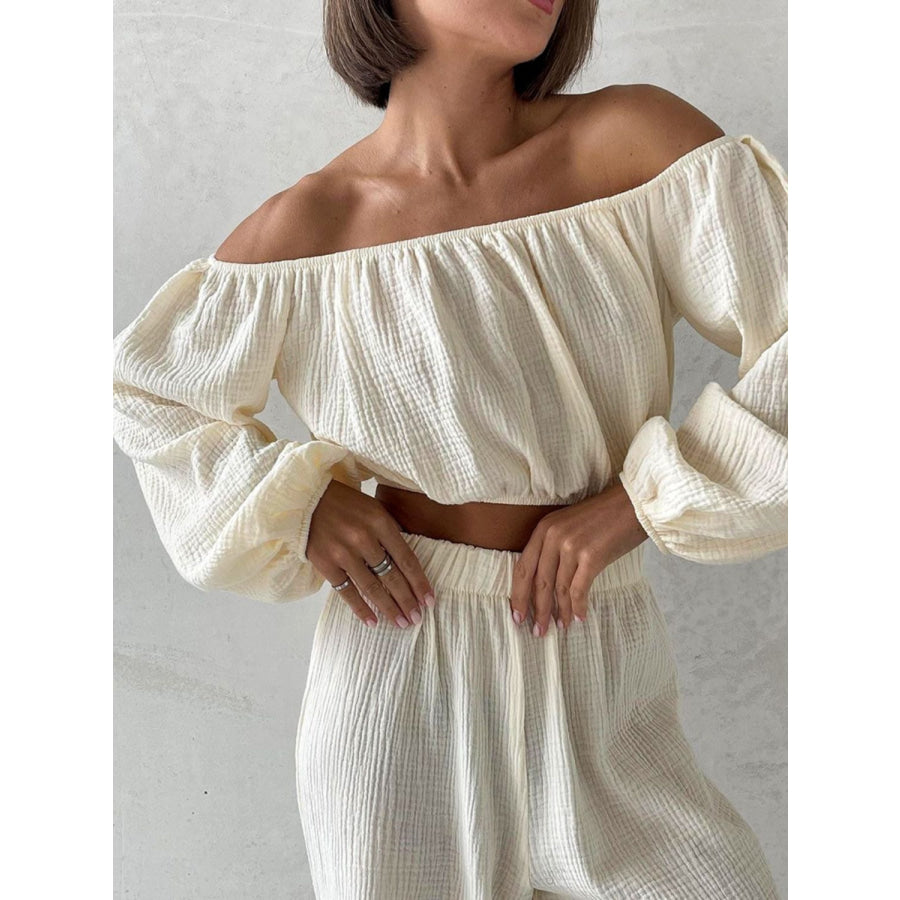 Off Shoulder Long Sleeve Top and Pants Set Apparel and Accessories