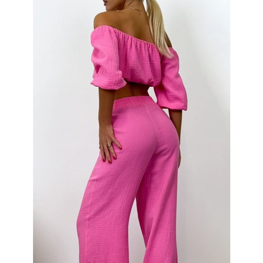 Off Shoulder Long Sleeve Top and Pants Set Apparel and Accessories