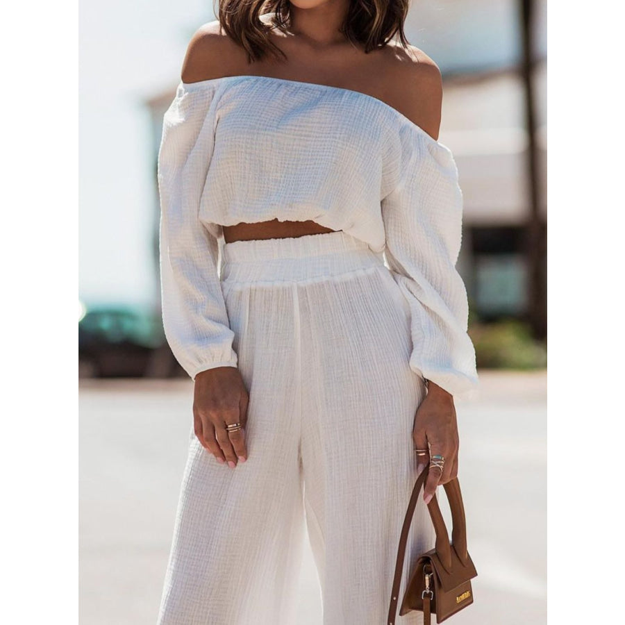 Off Shoulder Long Sleeve Top and Pants Set Apparel and Accessories