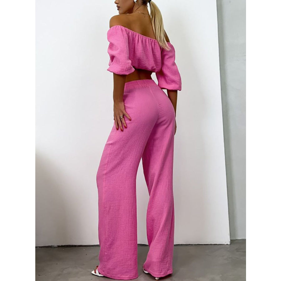 Off Shoulder Long Sleeve Top and Pants Set Apparel and Accessories