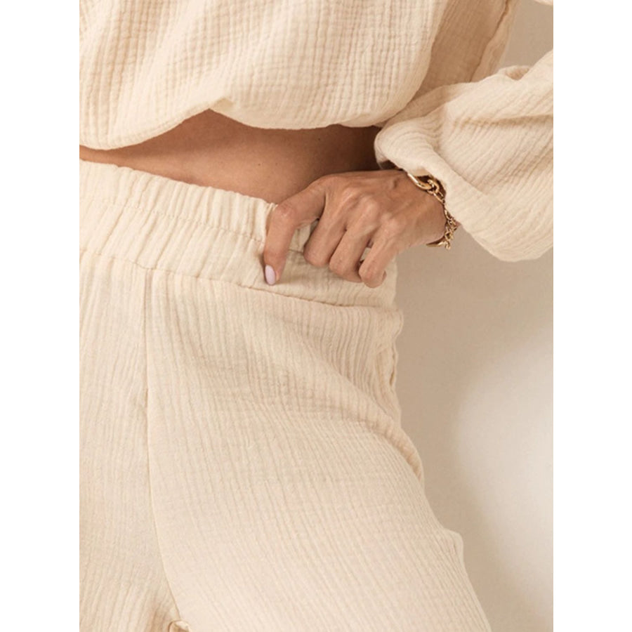 Off Shoulder Long Sleeve Top and Pants Set Apparel and Accessories