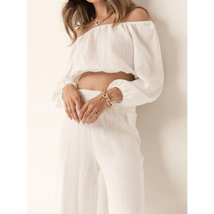 Off Shoulder Long Sleeve Top and Pants Set Apparel and Accessories