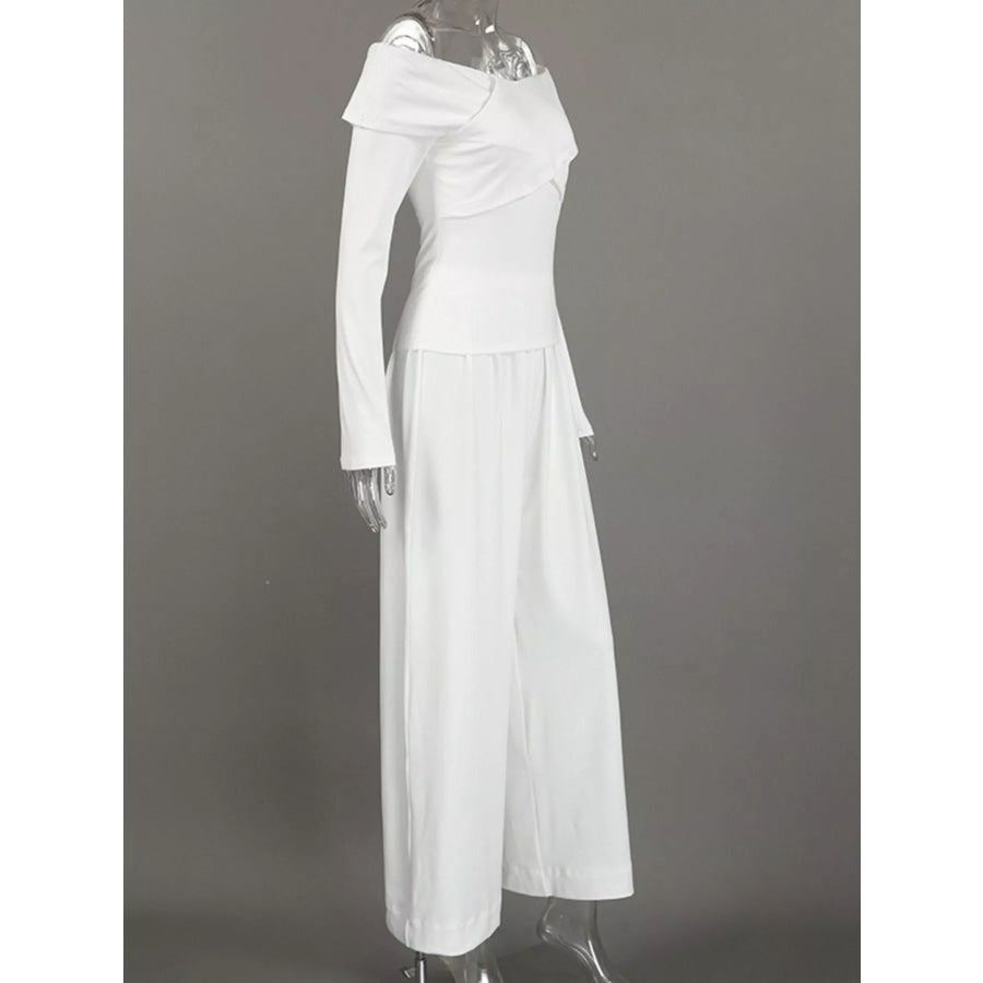 Off-Shoulder Long Sleeve Top and Wide-Leg Pants Set Apparel and Accessories