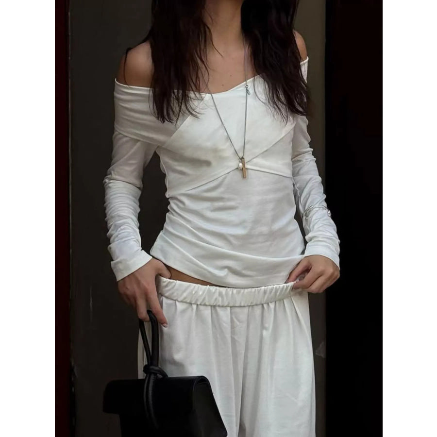 Off-Shoulder Long Sleeve Top and Wide-Leg Pants Set Apparel and Accessories