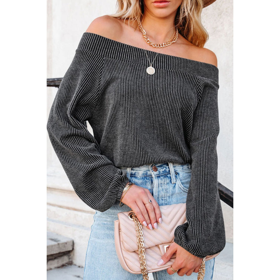 Off-Shoulder Long Sleeve Top Dark Gray / M Apparel and Accessories