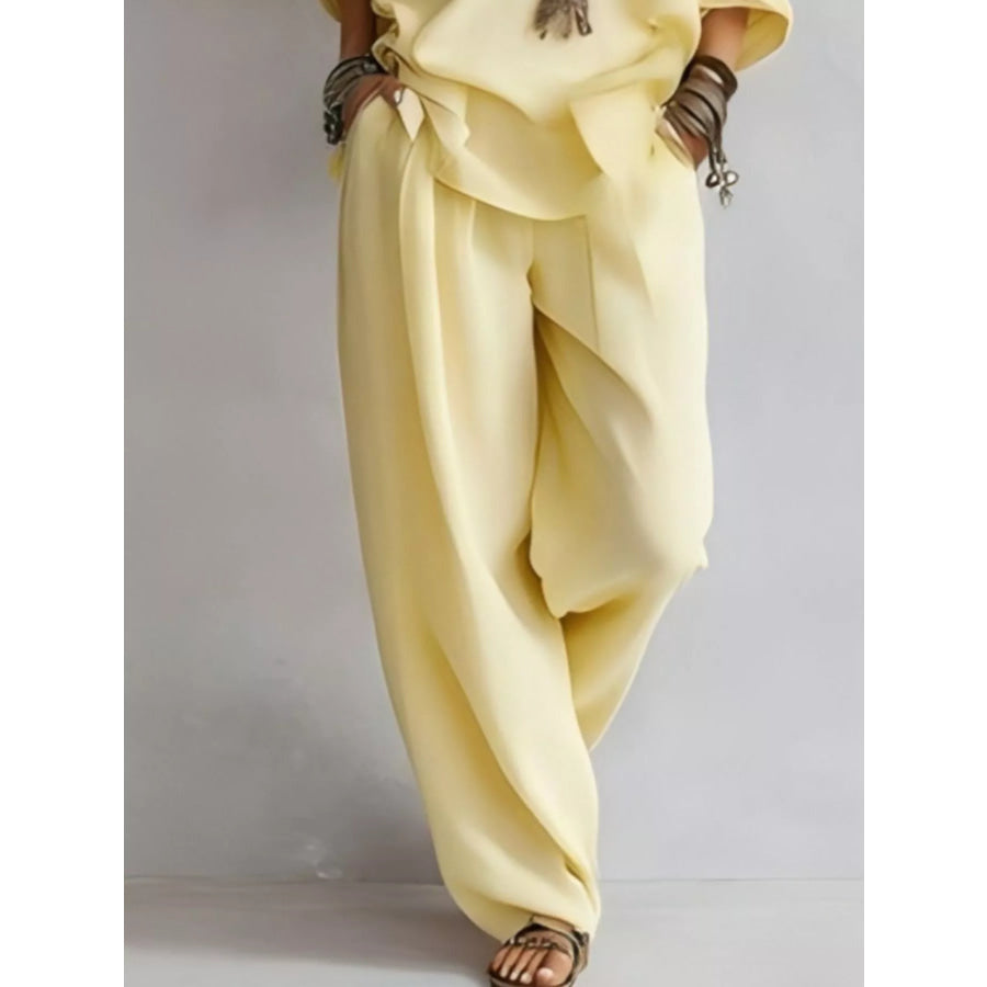 Off-Shoulder Loose Fit Top and Pants Two-Piece Set Apparel Accessories