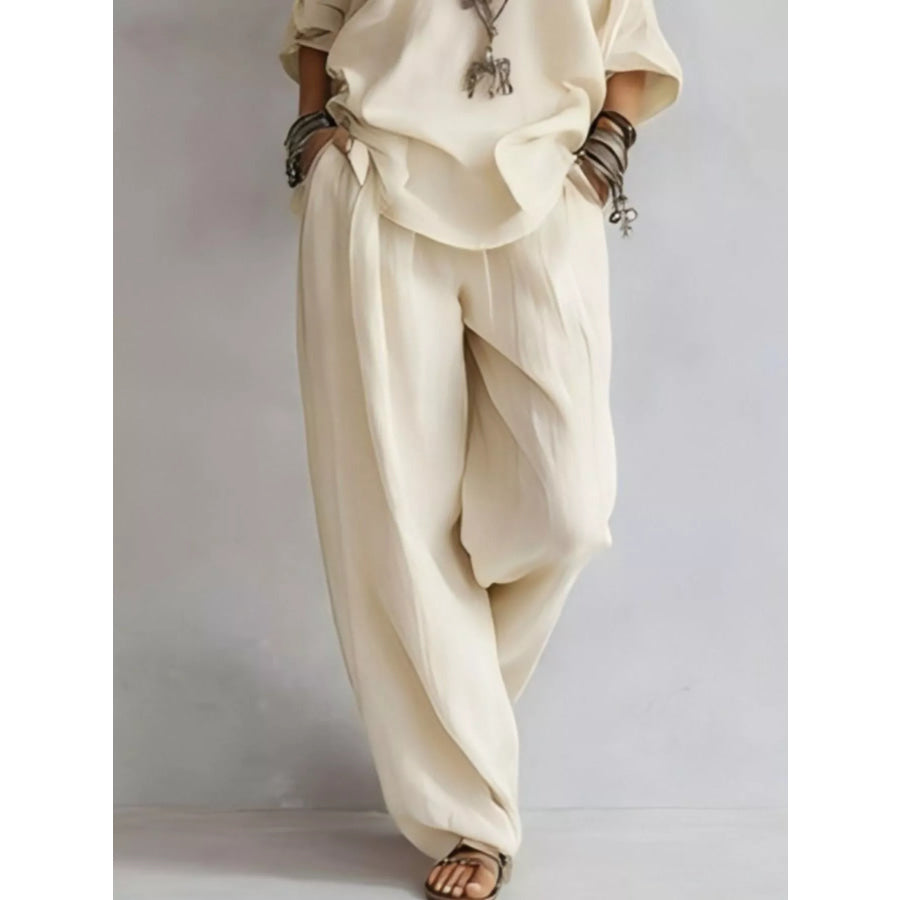 Off-Shoulder Loose Fit Top and Pants Two-Piece Set Apparel Accessories