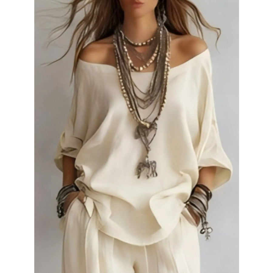 Off-Shoulder Loose Fit Top and Pants Two-Piece Set Apparel Accessories