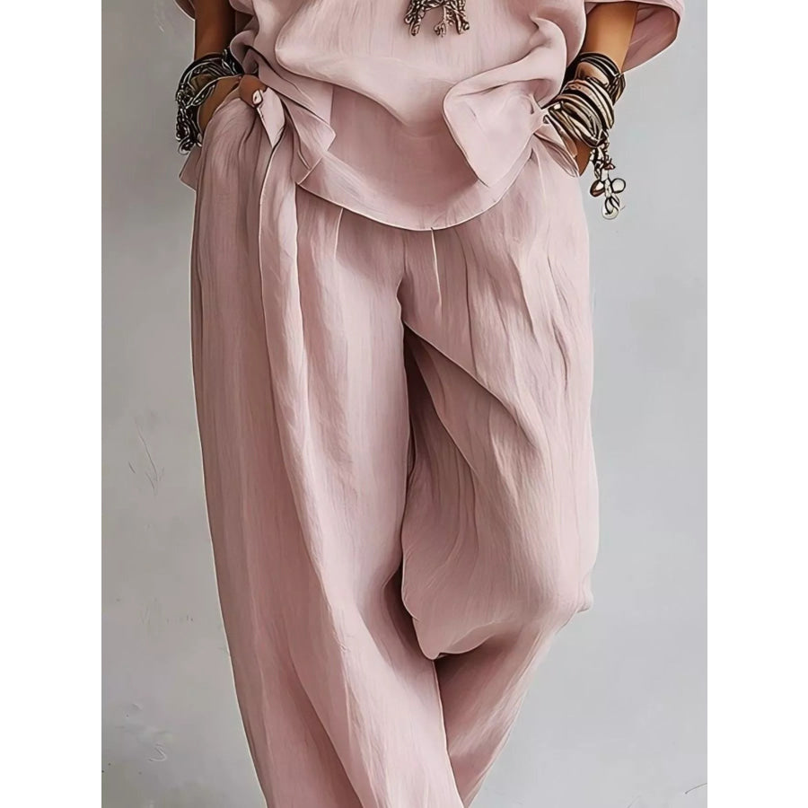 Off-Shoulder Loose Fit Top and Pants Two-Piece Set Apparel Accessories