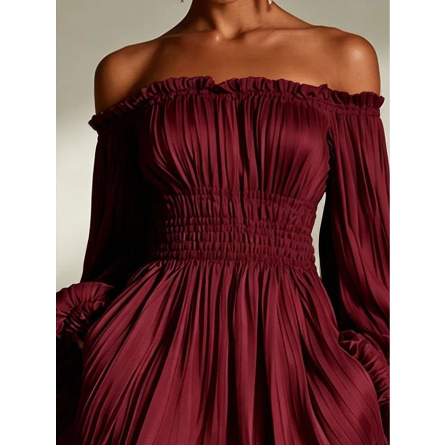 Off-Shoulder Pleated Mini Dress Apparel and Accessories