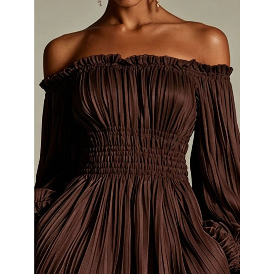 Off-Shoulder Pleated Mini Dress Apparel and Accessories
