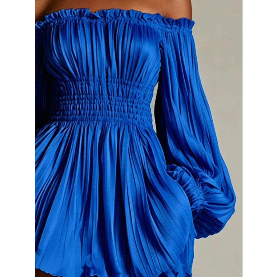 Off-Shoulder Pleated Mini Dress Apparel and Accessories