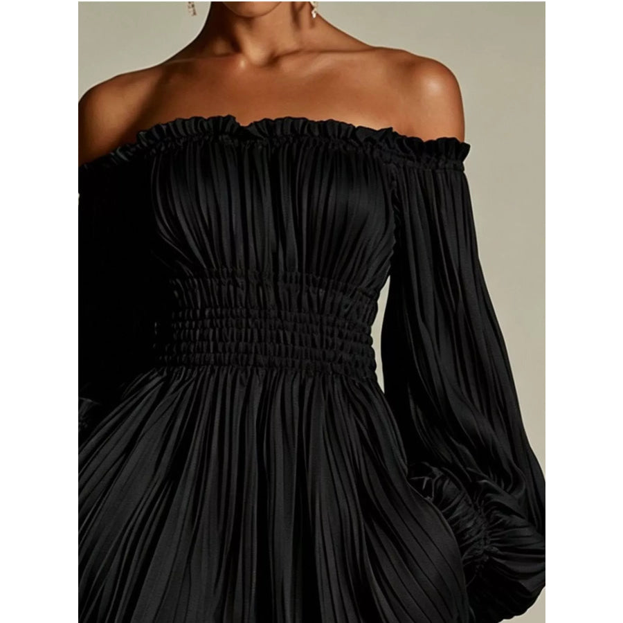 Off-Shoulder Pleated Mini Dress Apparel and Accessories
