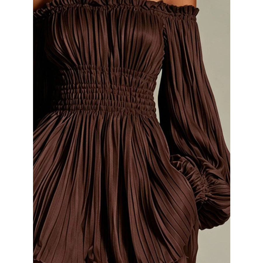 Off-Shoulder Pleated Mini Dress Apparel and Accessories