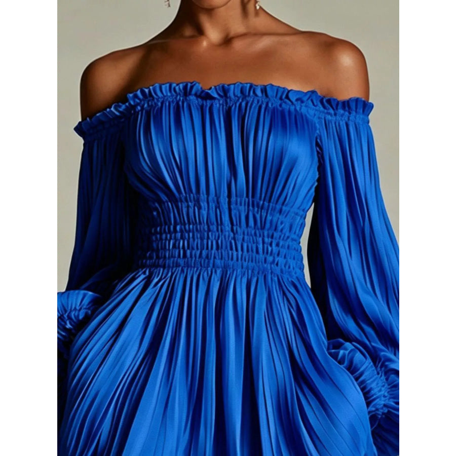 Off-Shoulder Pleated Mini Dress Apparel and Accessories