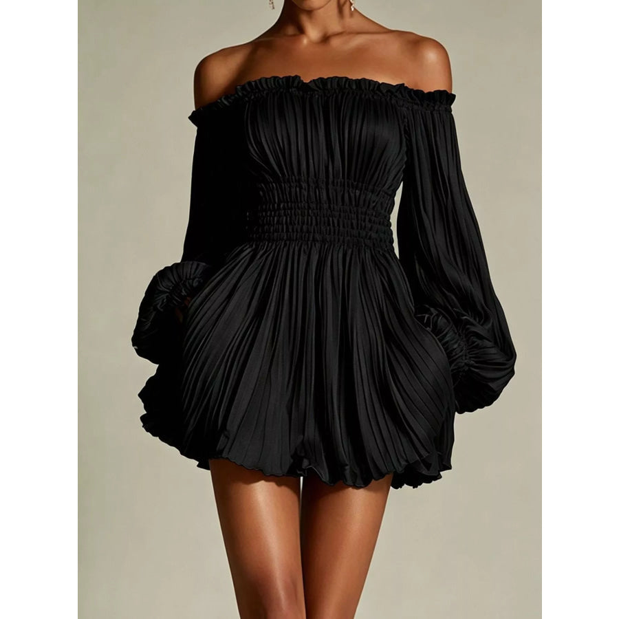 Off-Shoulder Pleated Mini Dress Black / S Apparel and Accessories