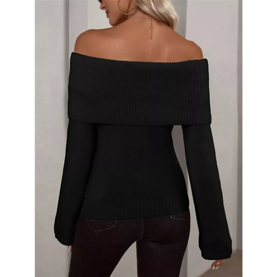 Off-Shoulder Ribbed Knit Sweater Apparel and Accessories