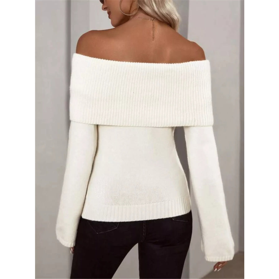 Off-Shoulder Ribbed Knit Sweater Apparel and Accessories