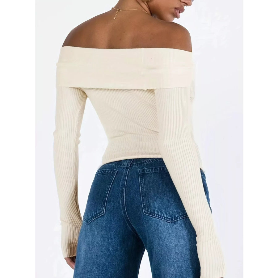 Off-Shoulder Ribbed Knit Sweater Apparel and Accessories