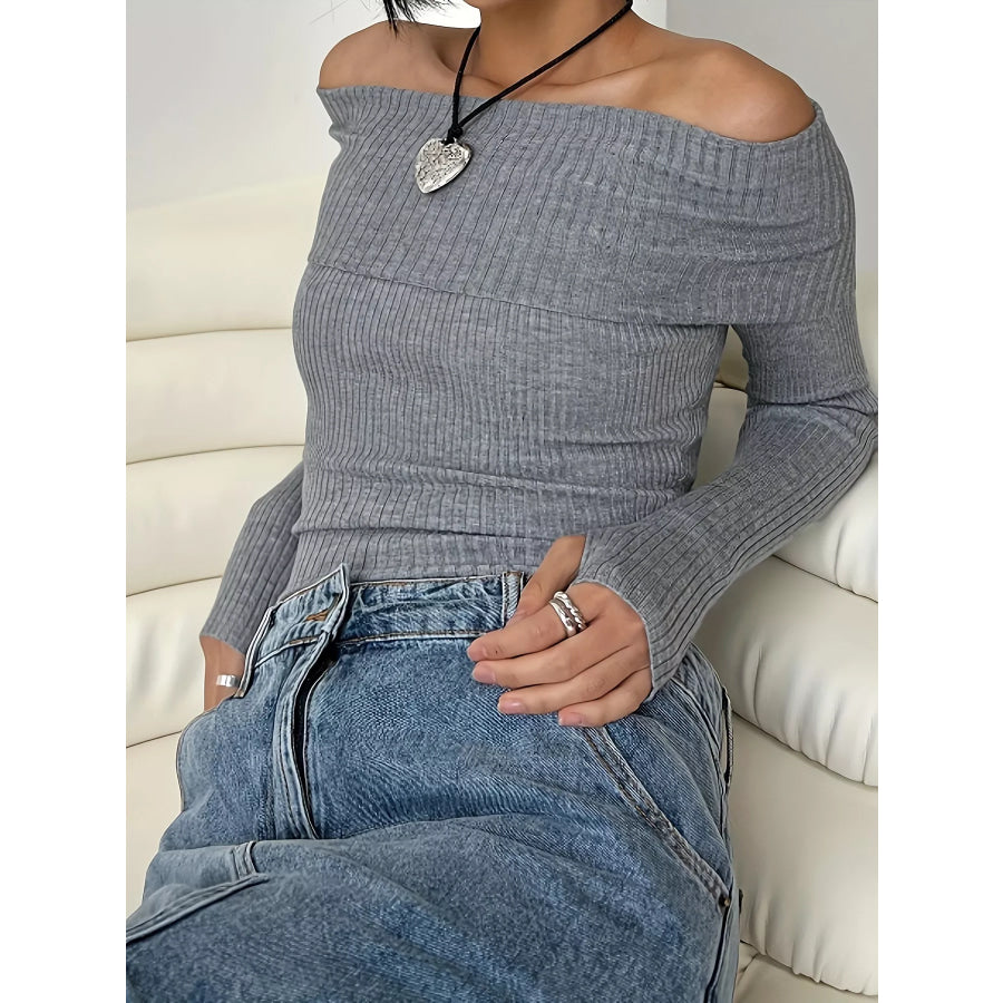 Off-Shoulder Ribbed Knit Sweater Apparel and Accessories