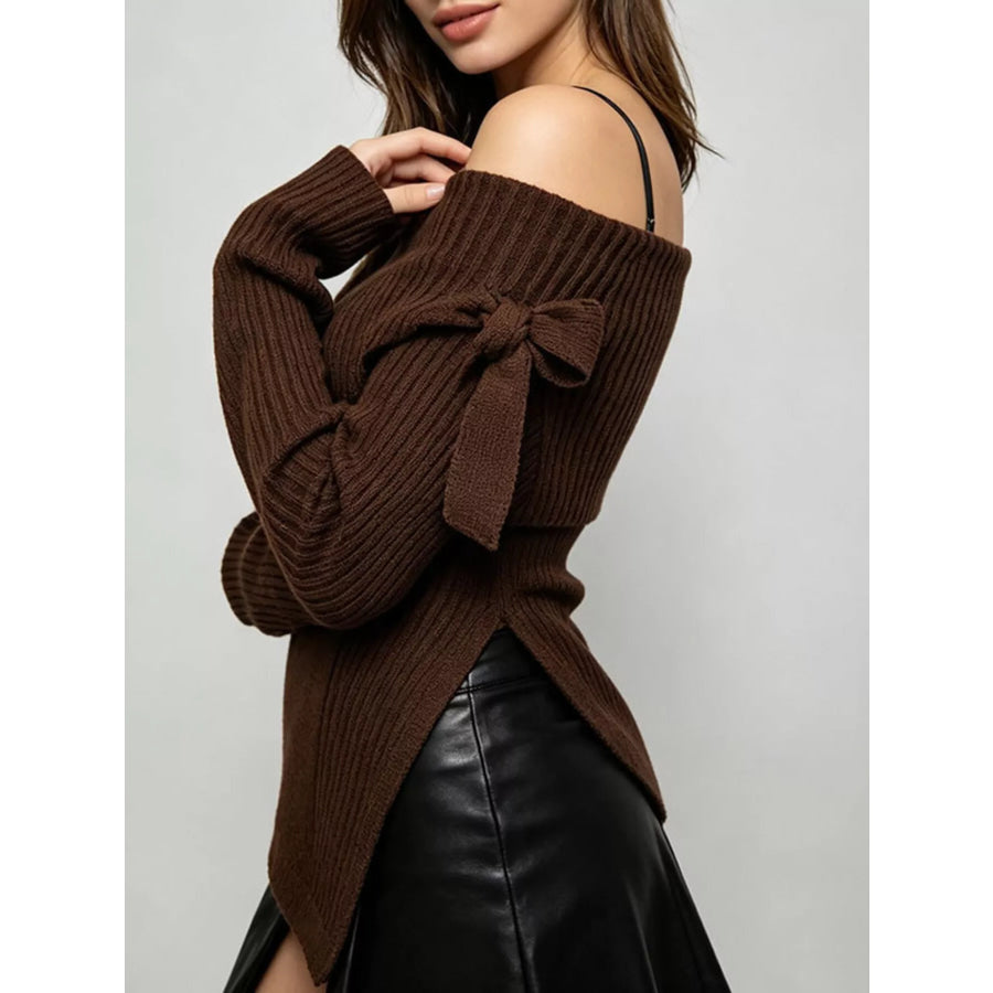 Off-Shoulder Ribbed Knit Top Apparel and Accessories