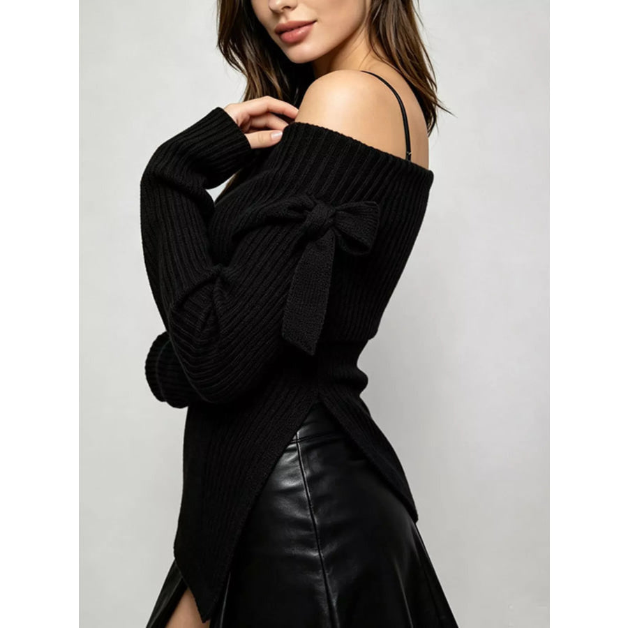 Off-Shoulder Ribbed Knit Top Apparel and Accessories
