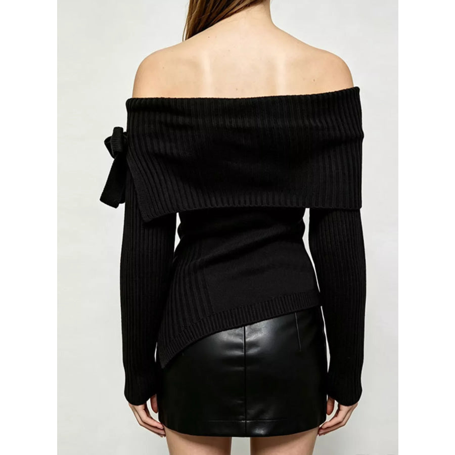 Off-Shoulder Ribbed Knit Top Apparel and Accessories