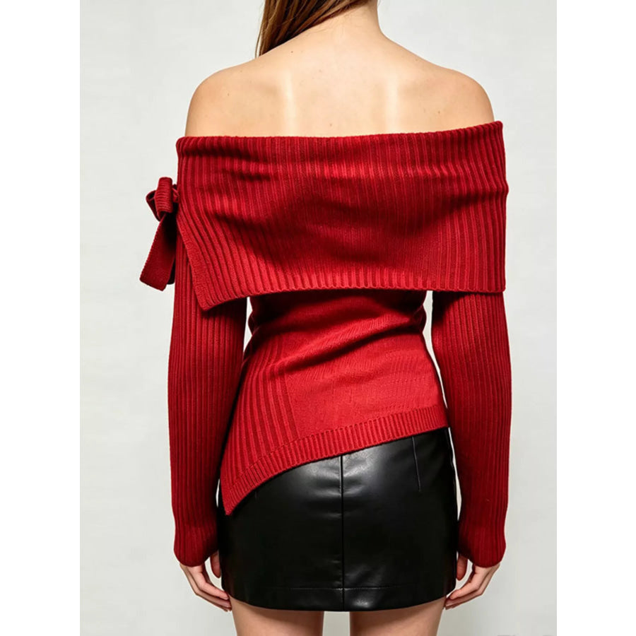 Off-Shoulder Ribbed Knit Top Apparel and Accessories