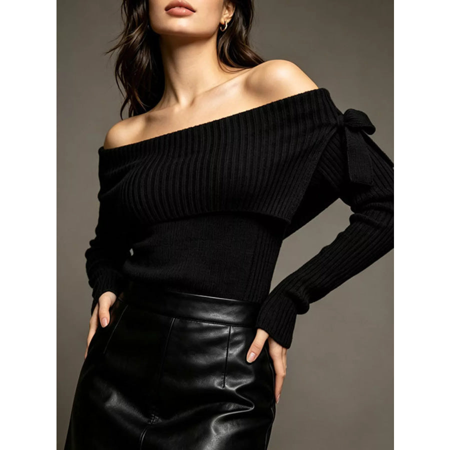 Off-Shoulder Ribbed Knit Top Apparel and Accessories