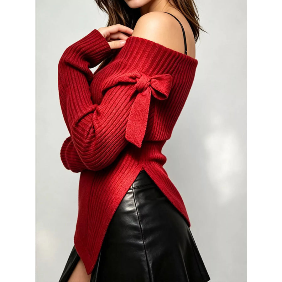 Off-Shoulder Ribbed Knit Top Apparel and Accessories