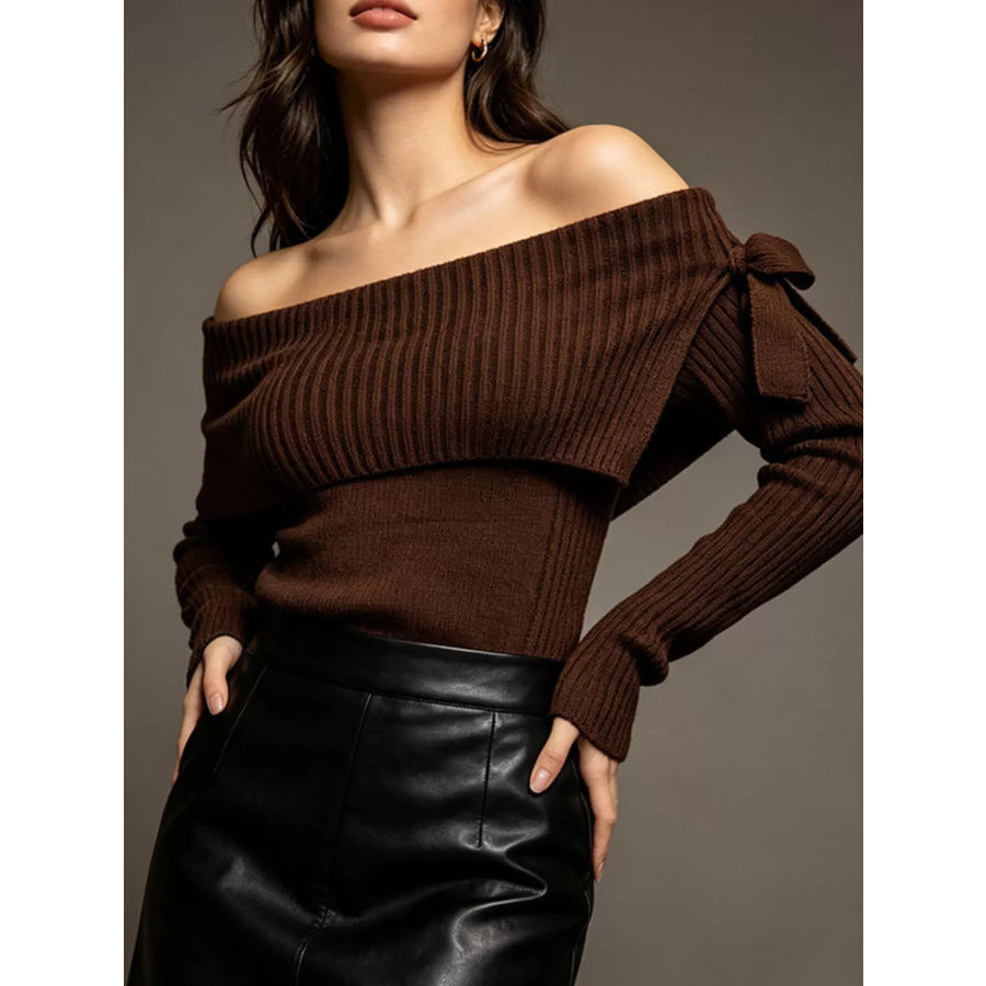Off-Shoulder Ribbed Knit Top Apparel and Accessories
