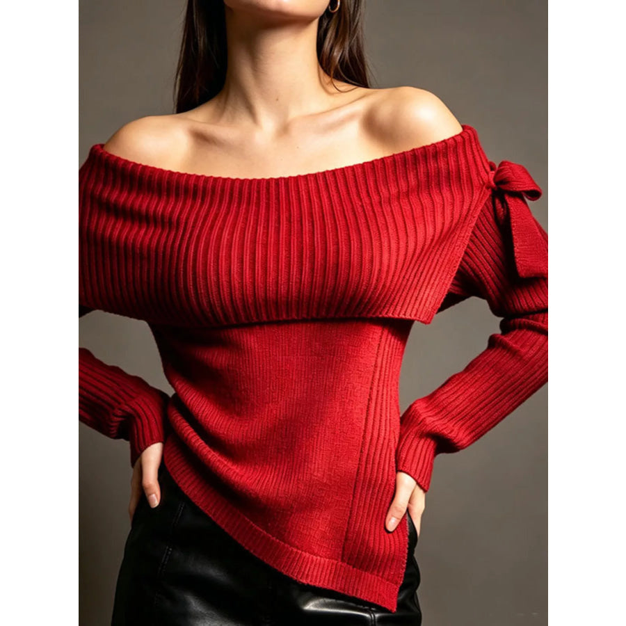 Off-Shoulder Ribbed Knit Top Apparel and Accessories