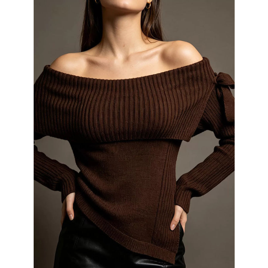 Off-Shoulder Ribbed Knit Top Apparel and Accessories