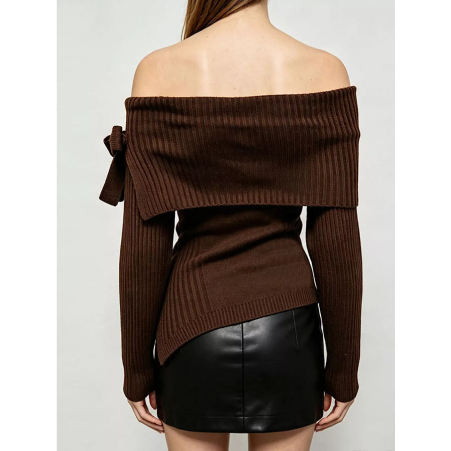 Off-Shoulder Ribbed Knit Top Apparel and Accessories