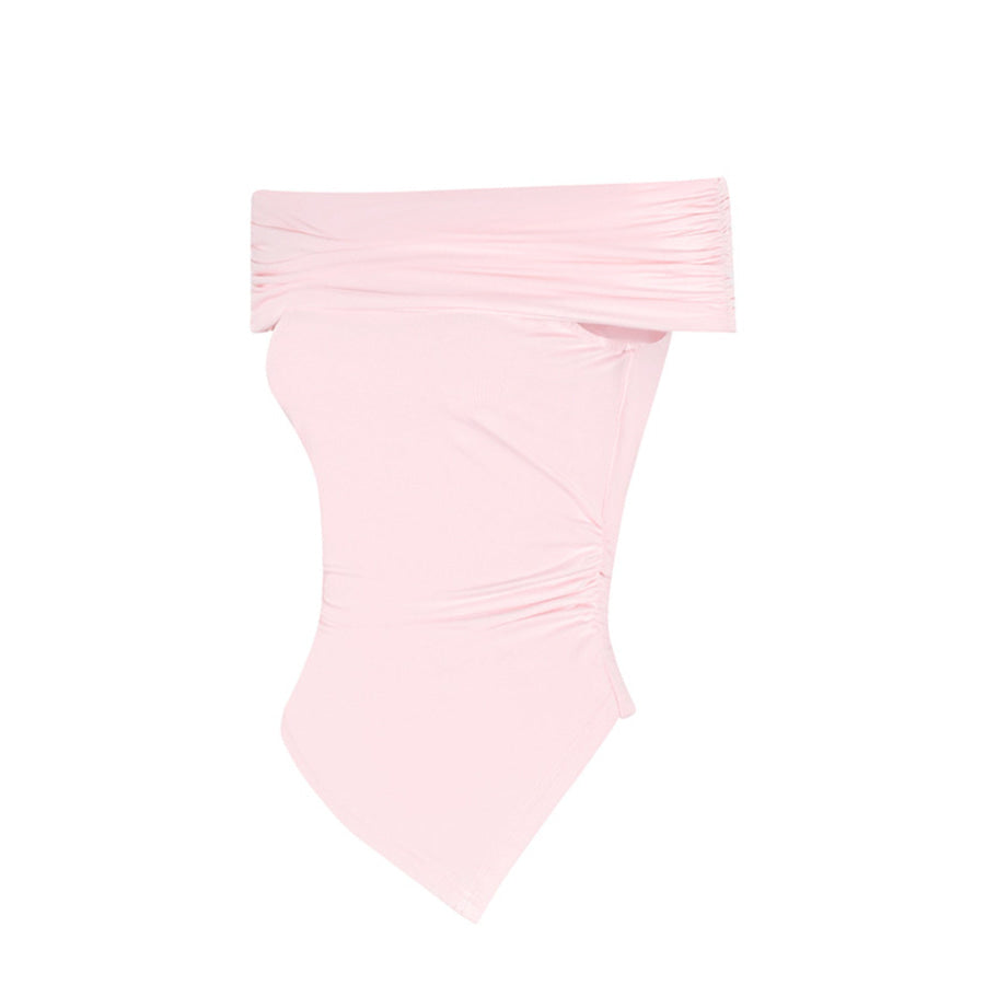 Off-Shoulder Ruched Asymmetrical Hem Top Apparel and Accessories