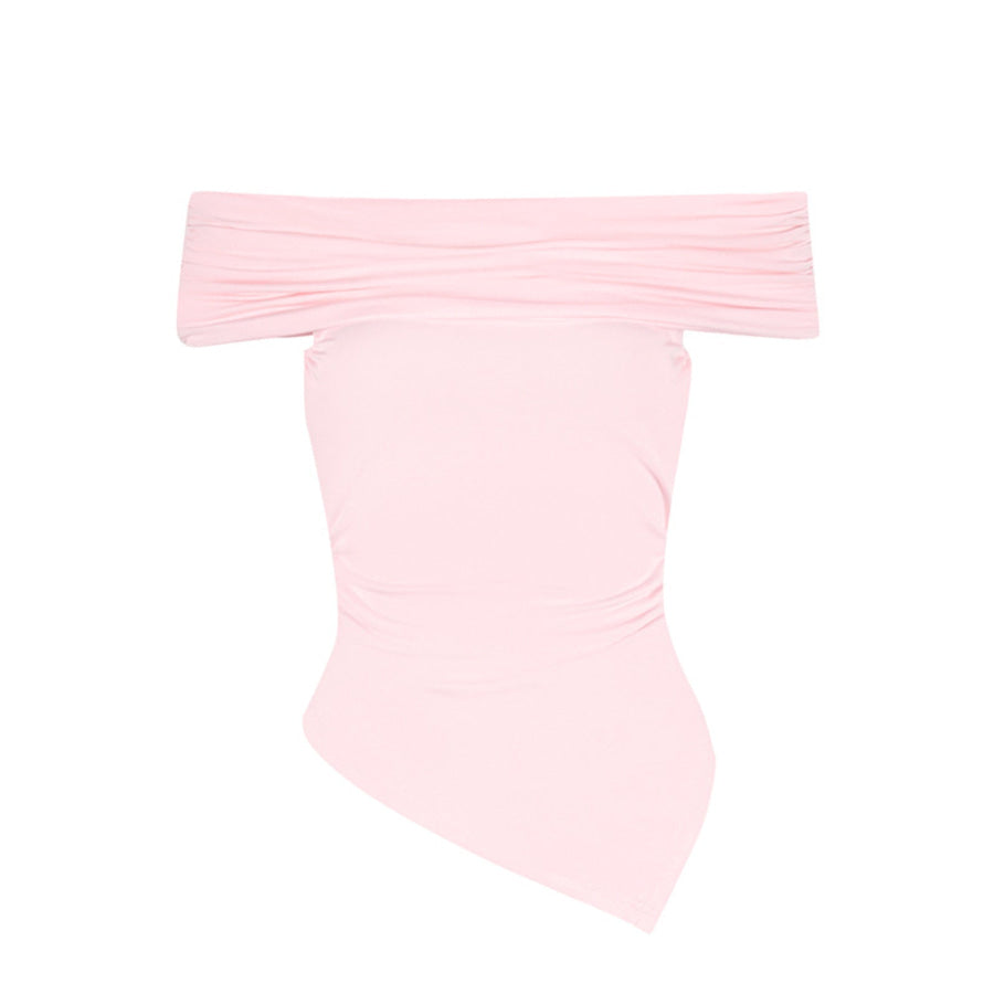 Off-Shoulder Ruched Asymmetrical Hem Top Apparel and Accessories