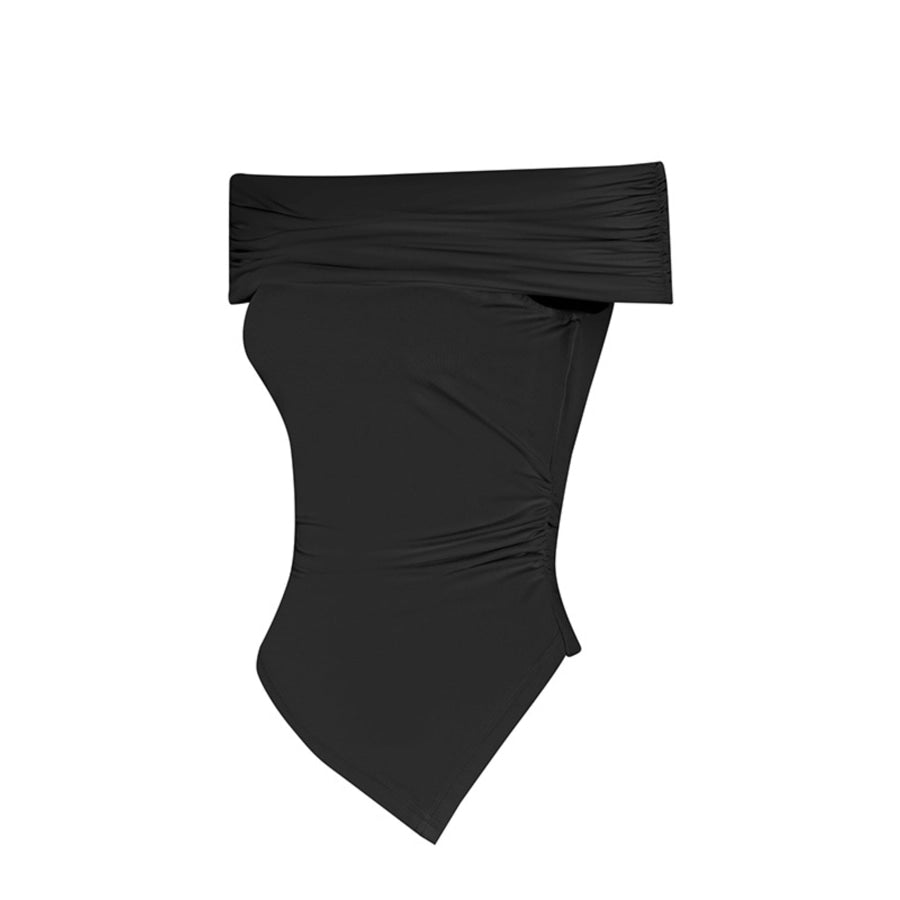 Off-Shoulder Ruched Asymmetrical Hem Top Apparel and Accessories