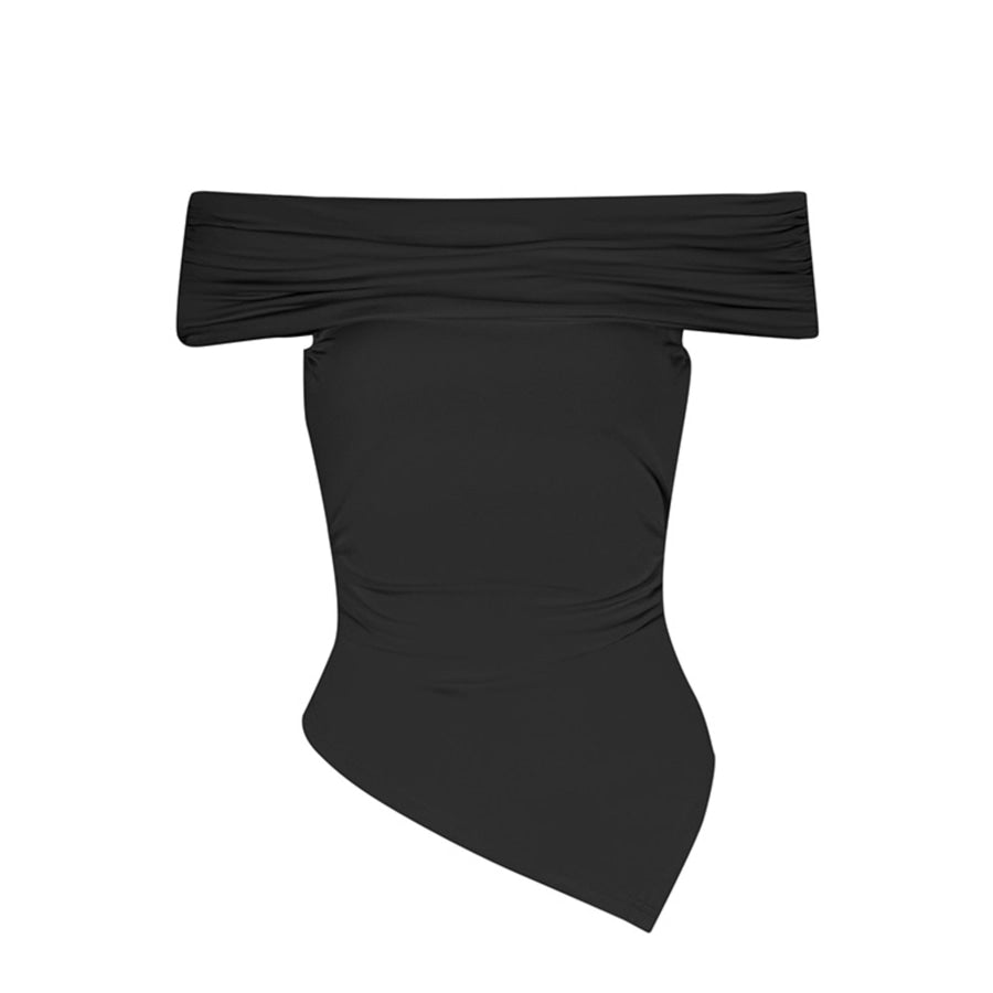 Off-Shoulder Ruched Asymmetrical Hem Top Apparel and Accessories