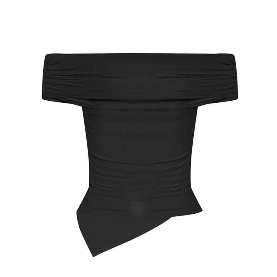 Off-Shoulder Ruched Asymmetrical Hem Top Apparel and Accessories