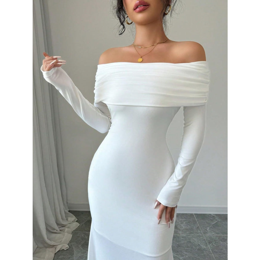 Off-Shoulder Ruched Bodycon Maxi Dress Apparel and Accessories