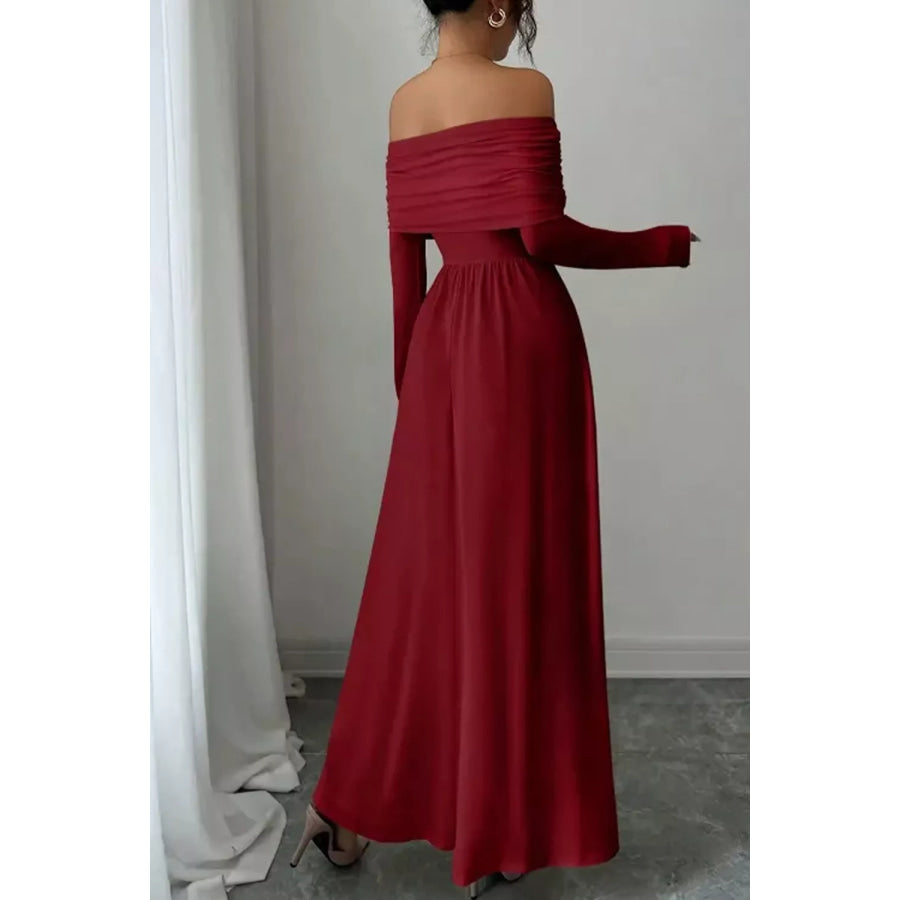 Off-Shoulder Ruched Bodycon Maxi Dress Apparel and Accessories