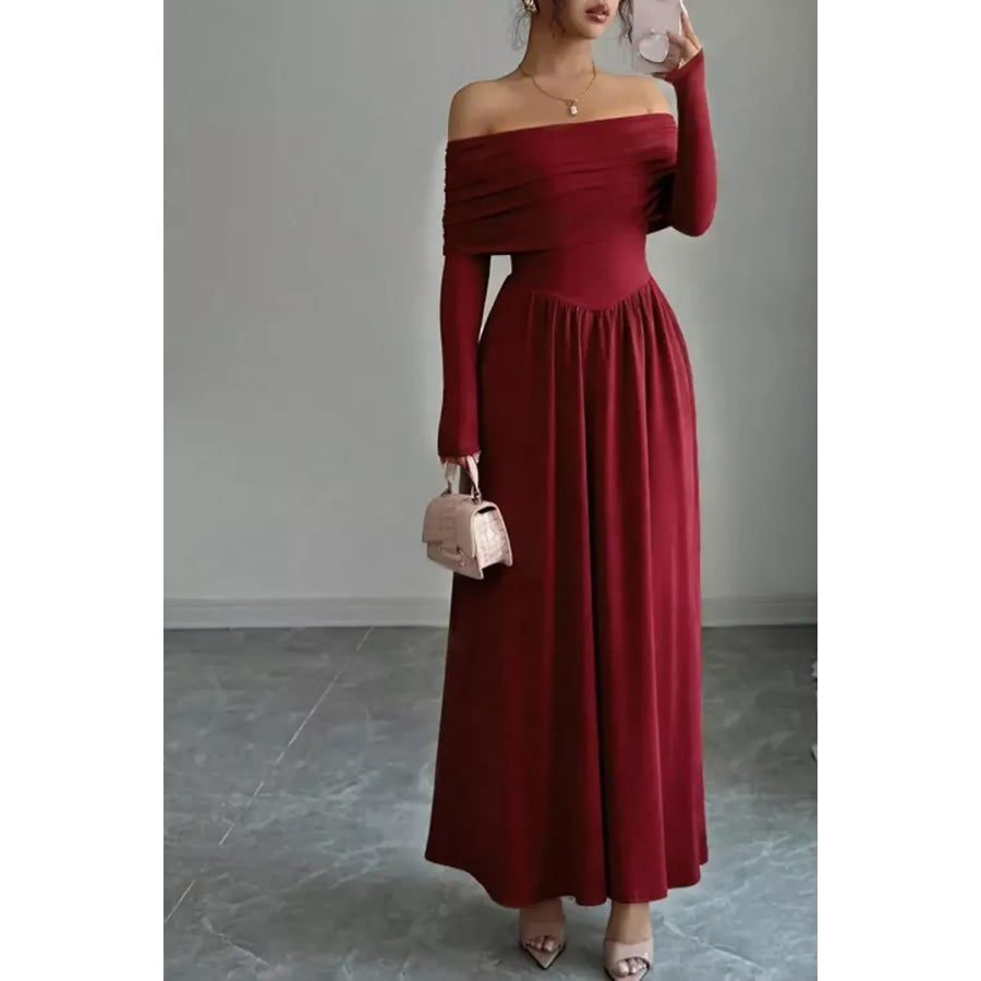 Off-Shoulder Ruched Bodycon Maxi Dress Apparel and Accessories
