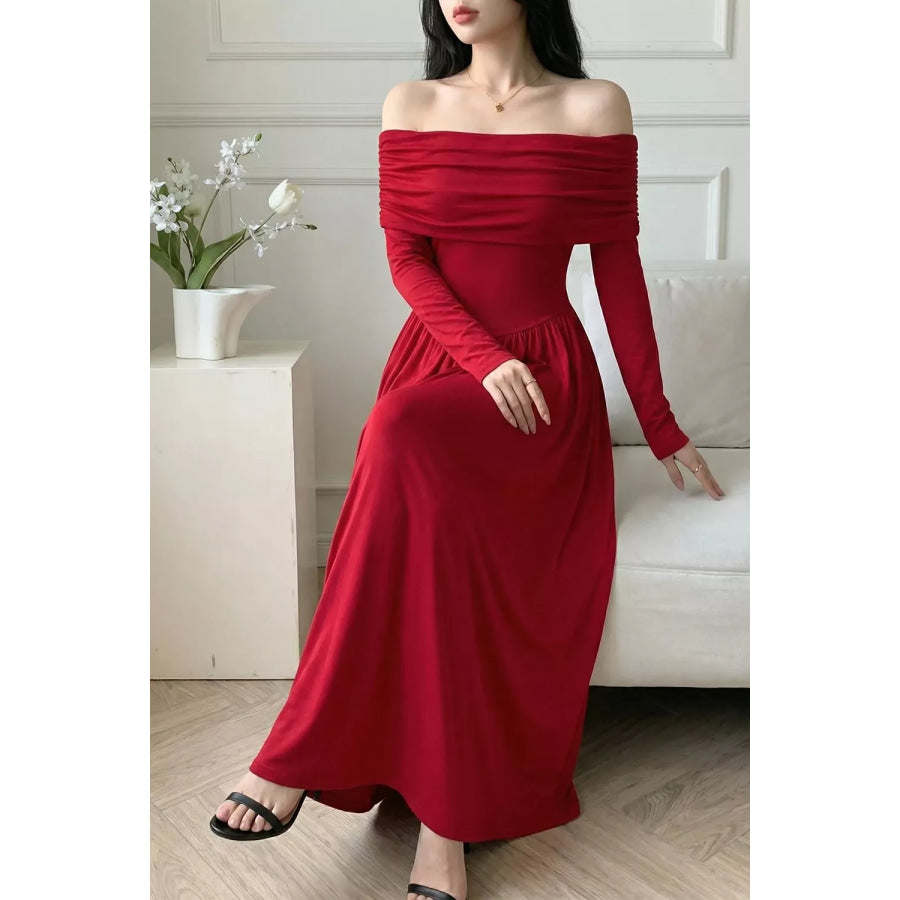 Off-Shoulder Ruched Bodycon Maxi Dress Apparel and Accessories