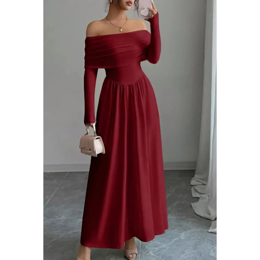 Off-Shoulder Ruched Bodycon Maxi Dress Apparel and Accessories