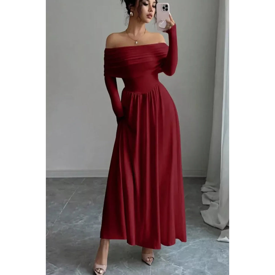 Off-Shoulder Ruched Bodycon Maxi Dress Apparel and Accessories
