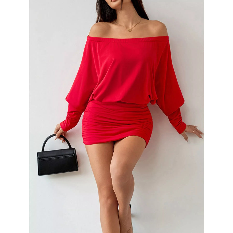 Off-Shoulder Ruched Bodycon Mini Dress Apparel and Accessories